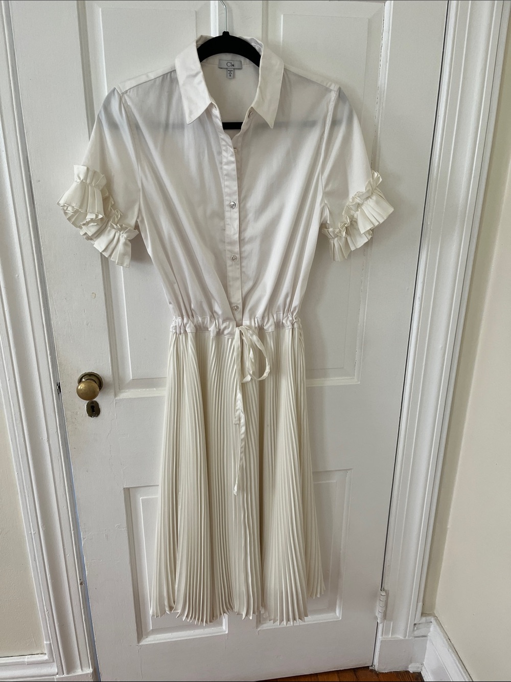 Clu Classic White Button-Up Dress with pleated bottom